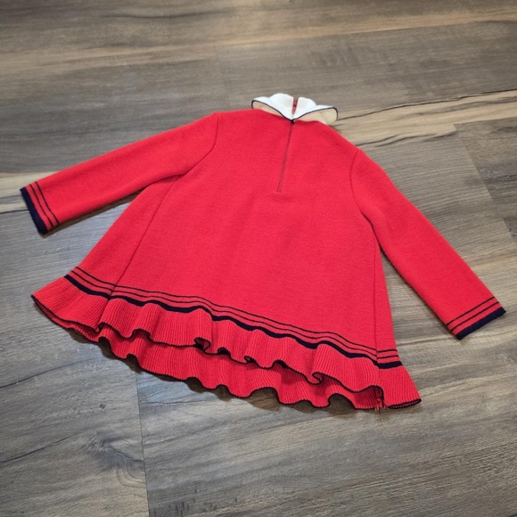 Girls Vintage Red Acrylic Long Sleeve Winter Collar Dress Christmas Preppy Sz 2 - Picture 4 of 6
